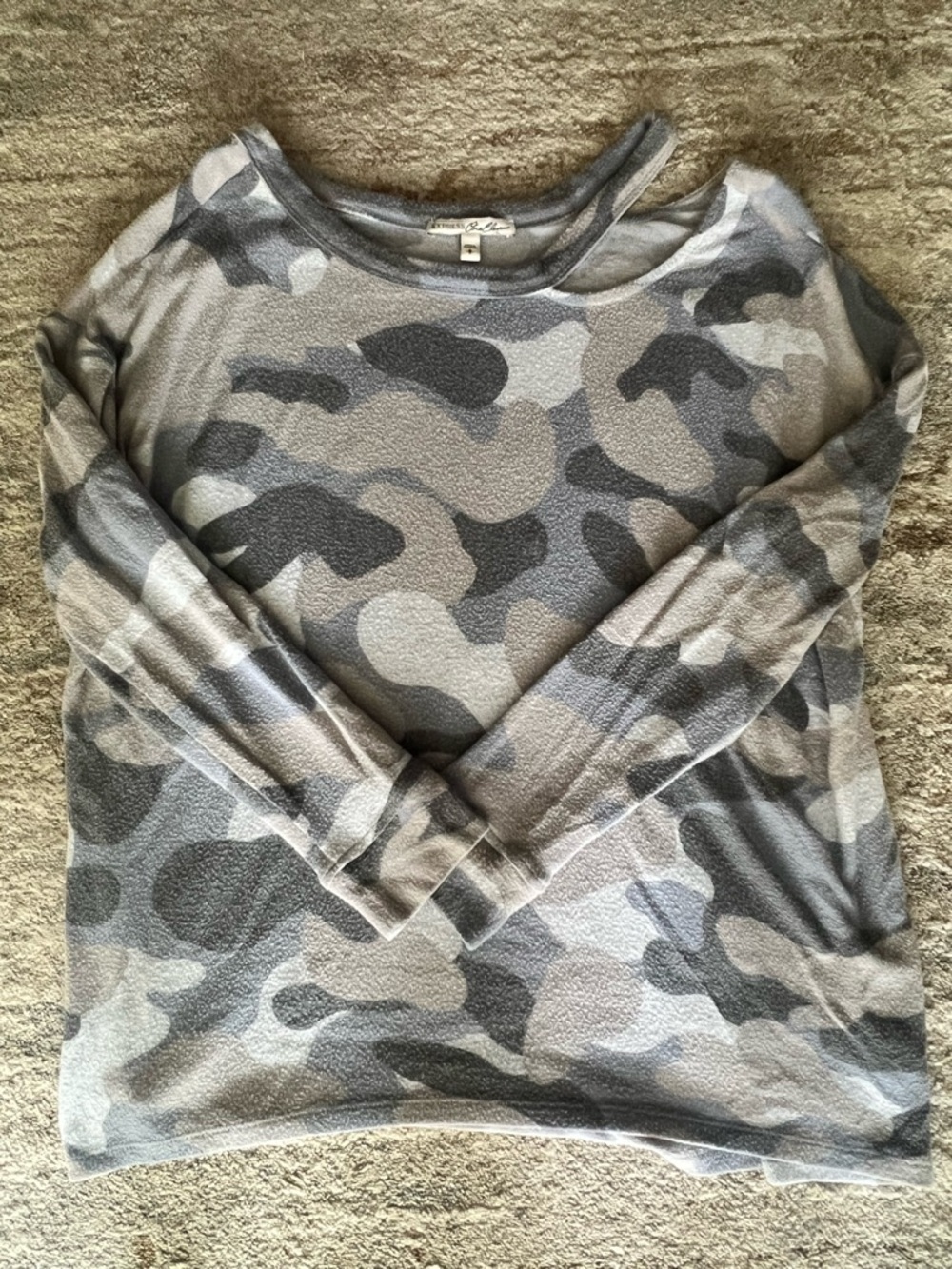 Express Camo Long Sleeve Top with Cut-Out Neckline